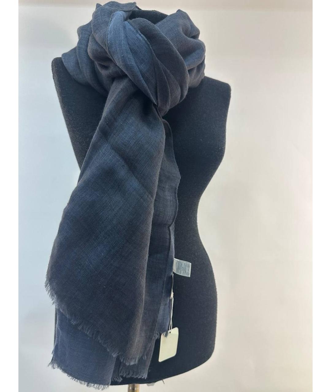 AGNONA Темно-синий льняной шарф, фото 3