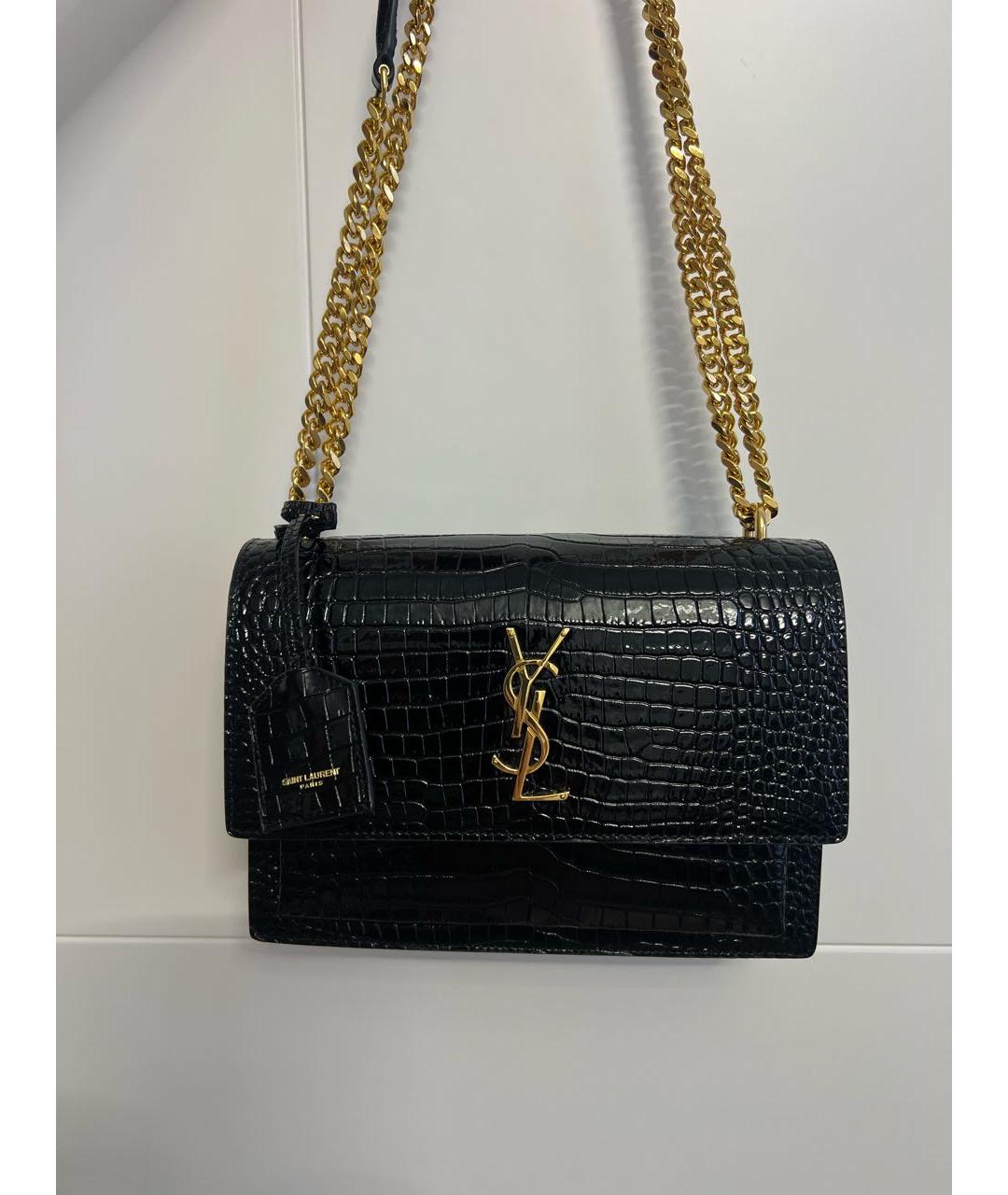 SAINT LAURENT Черная сумка через плечо из лакированной кожи, фото 7