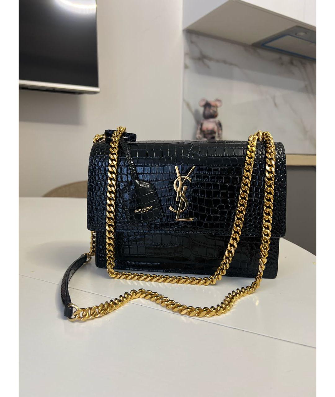 SAINT LAURENT Черная сумка через плечо из лакированной кожи, фото 2