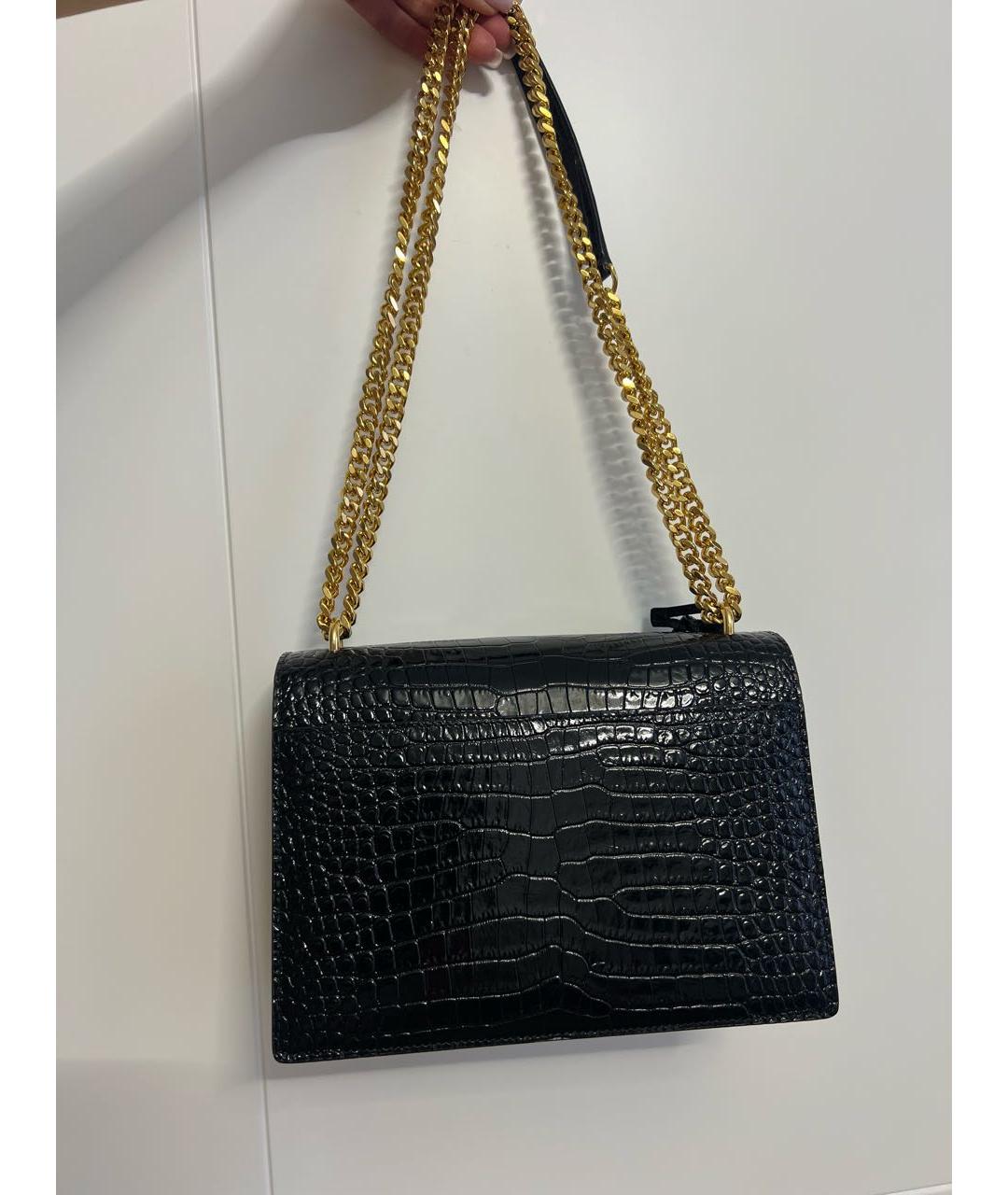 SAINT LAURENT Черная сумка через плечо из лакированной кожи, фото 3