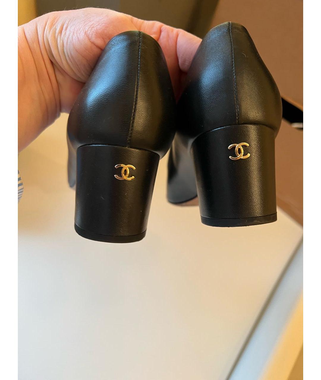 CHANEL PRE-OWNED Черные кожаные лодочки на низком каблуке, фото 3