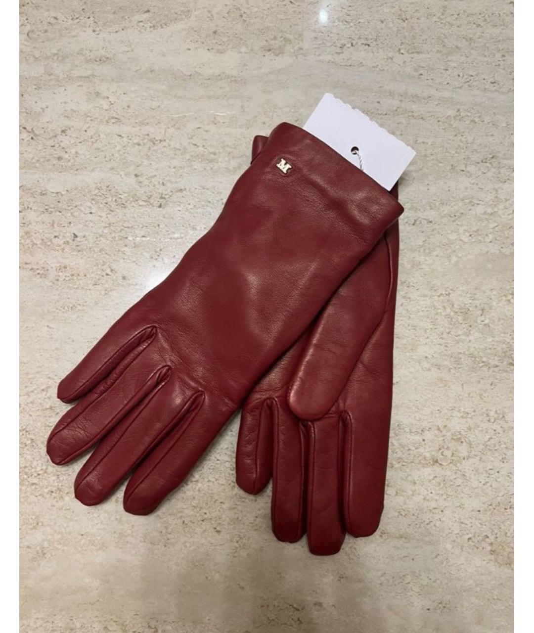 MAX MARA Бордовые кожаные перчатки, фото 2