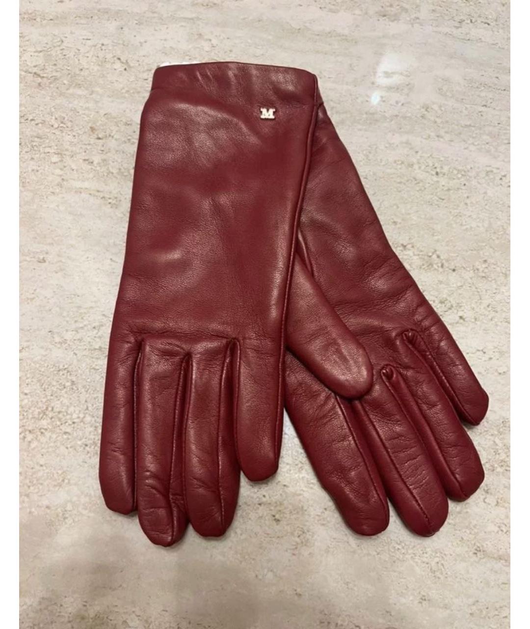 MAX MARA Бордовые кожаные перчатки, фото 6