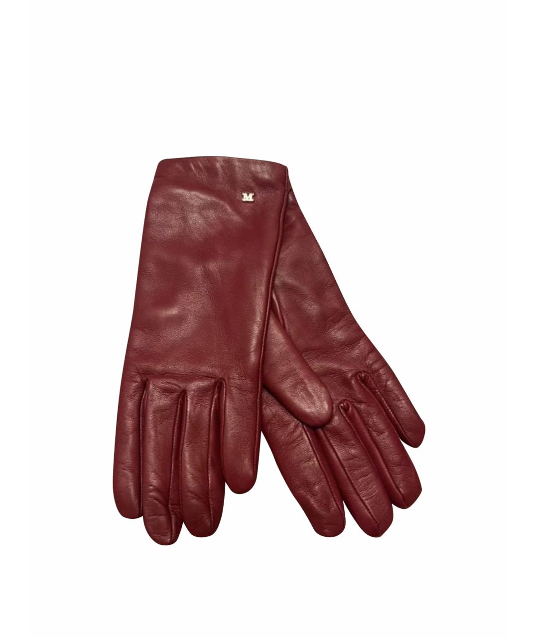 MAX MARA Бордовые кожаные перчатки, фото 1