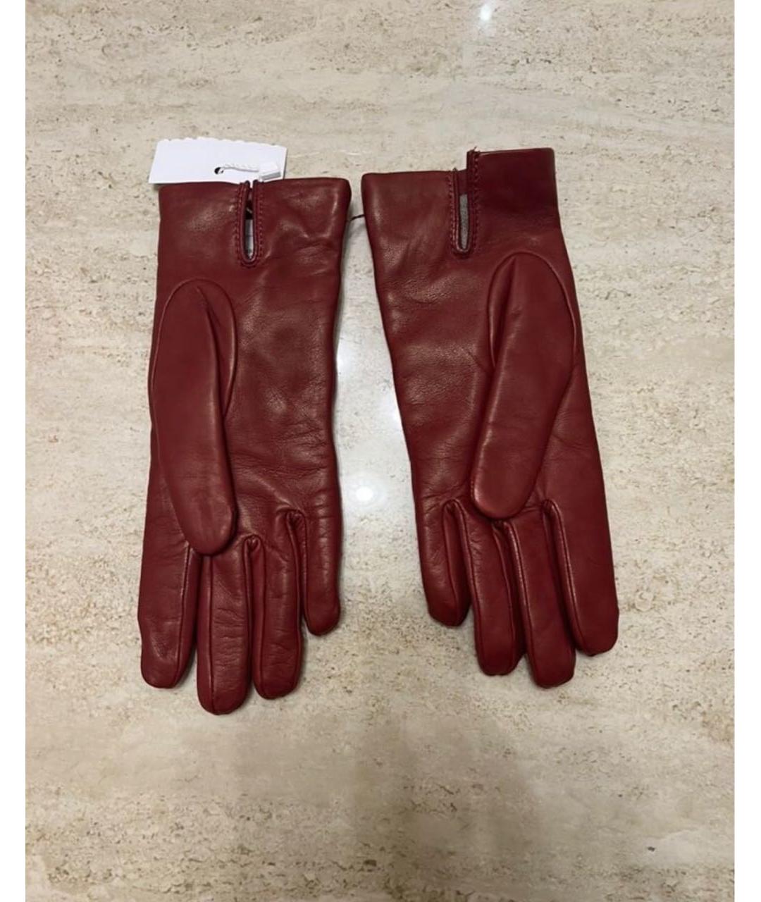 MAX MARA Бордовые кожаные перчатки, фото 3