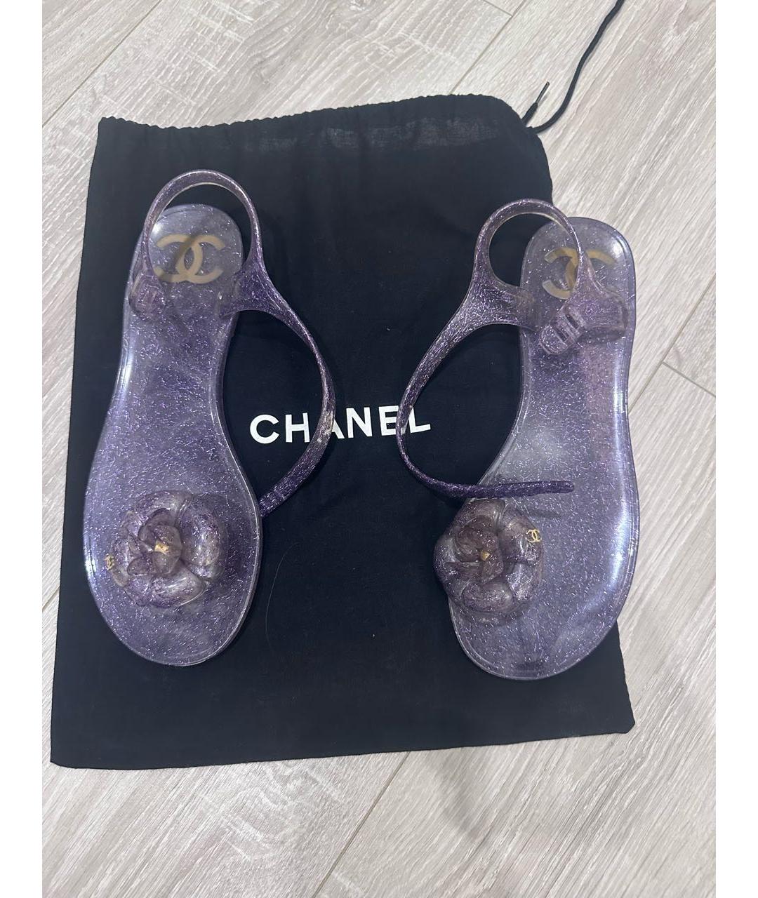 CHANEL PRE-OWNED Фиолетовые резиновые сандалии, фото 2