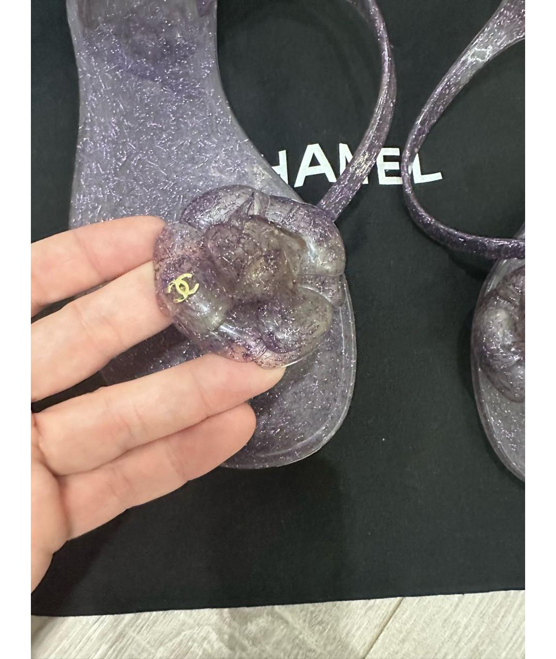 CHANEL Фиолетовые резиновые сандалии, фото 5