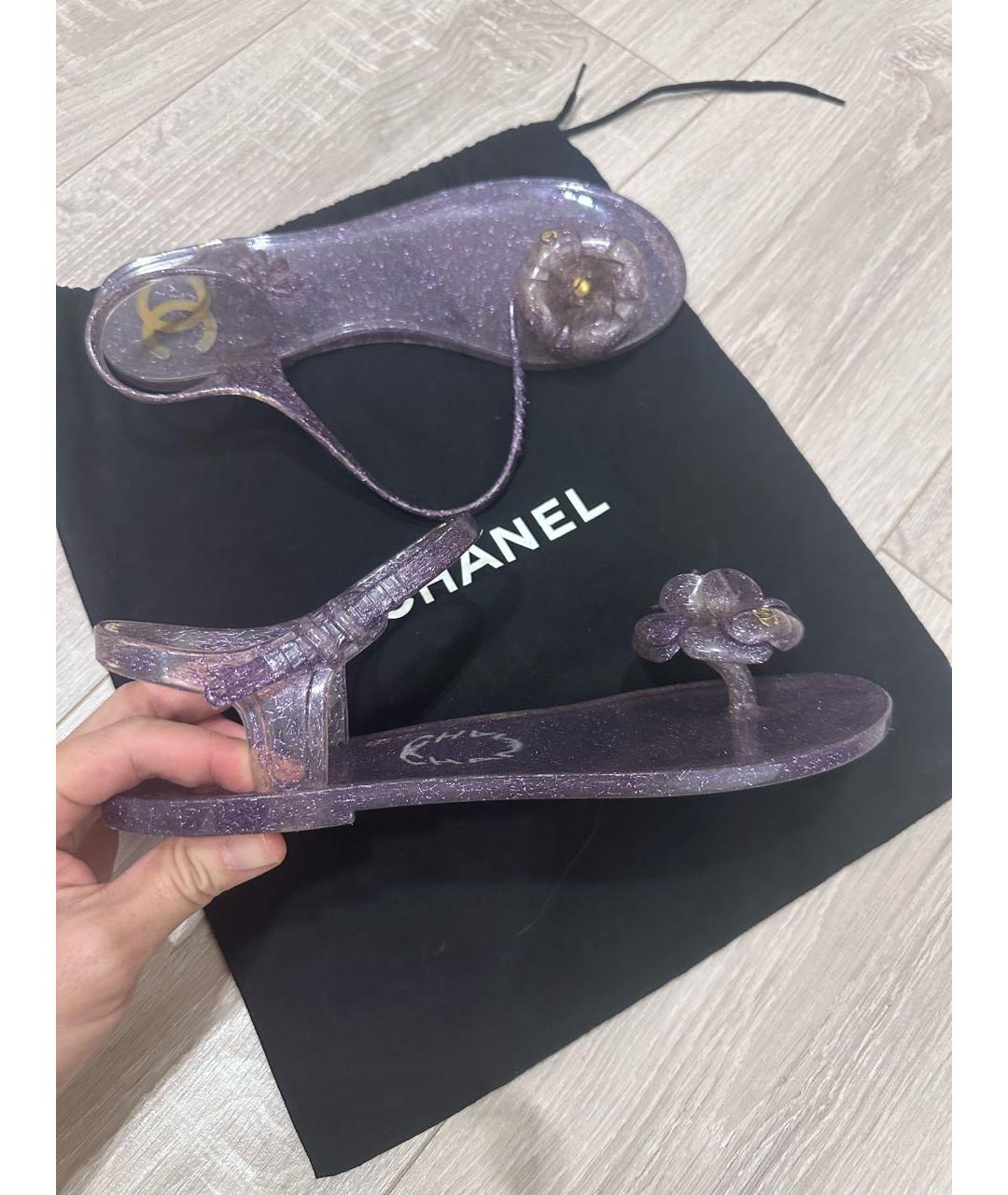 CHANEL PRE-OWNED Фиолетовые резиновые сандалии, фото 7