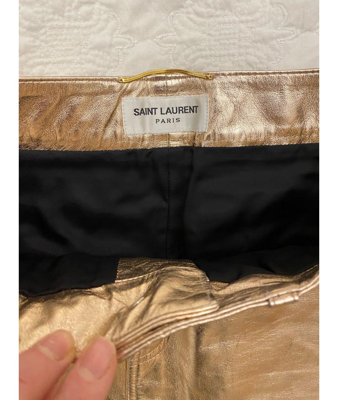 SAINT LAURENT Золотая кожаная юбка мини, фото 3