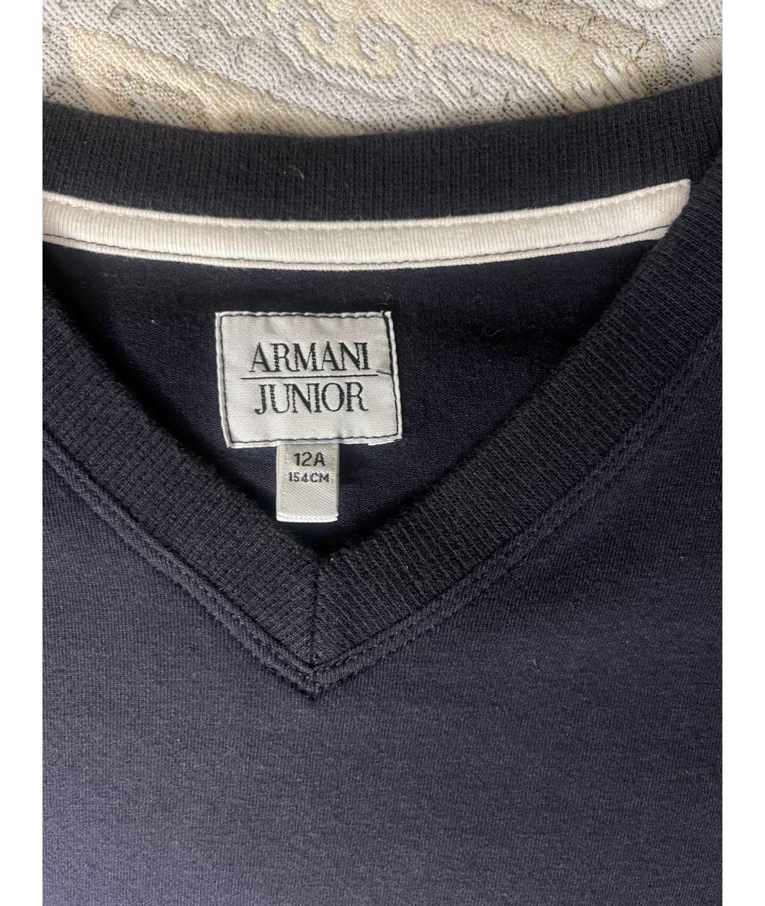 ARMANI JUNIOR Темно-синяя хлопковая детская футболка, фото 3