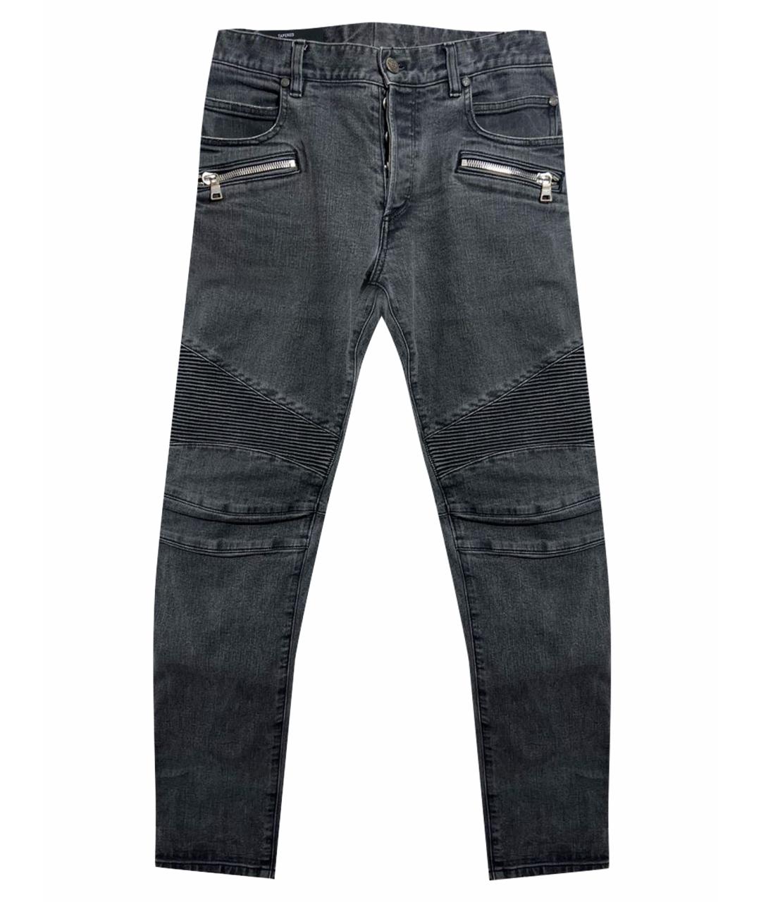 BALMAIN Серые хлопко-полиэстеровые джинсы скинни, фото 1