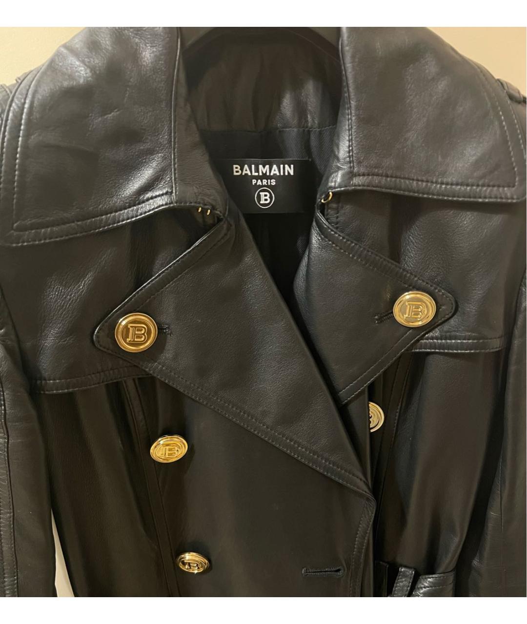 BALMAIN Черное кожаное пальто, фото 3