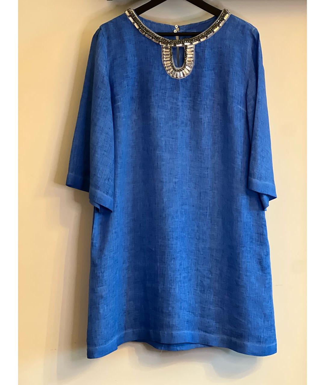 120%LINO Синее льняное повседневное платье, фото 6