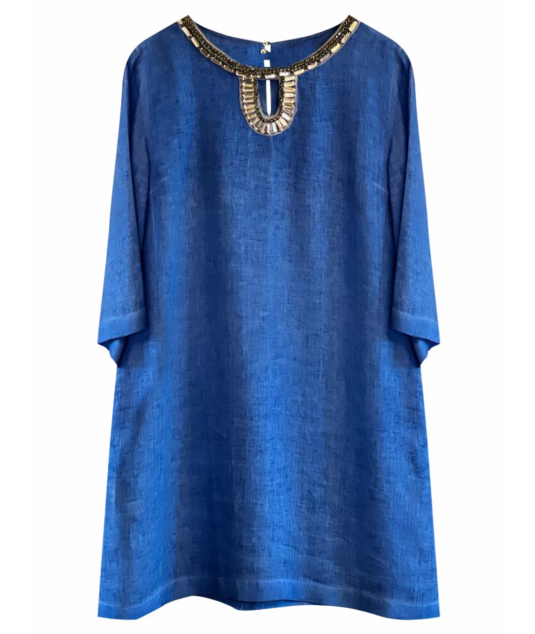 120%LINO Синее льняное повседневное платье, фото 1