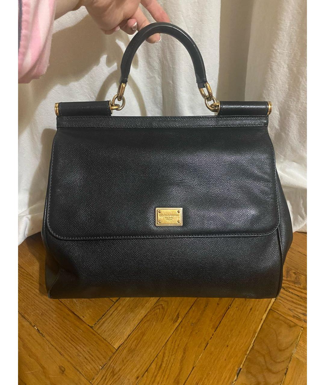DOLCE&GABBANA Черная кожаная сумка с короткими ручками, фото 9