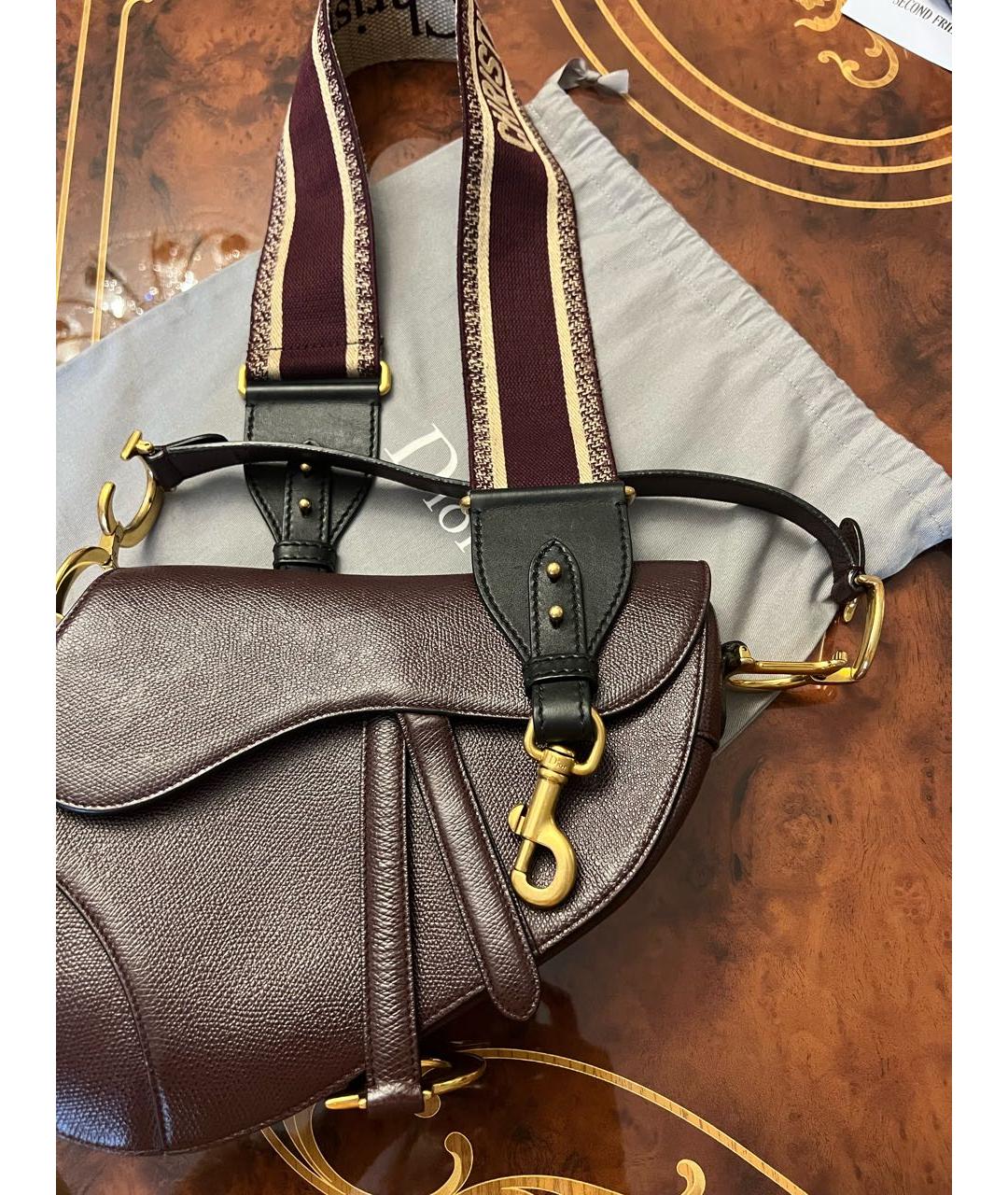 CHRISTIAN DIOR Бордовая кожаная сумка с короткими ручками, фото 5