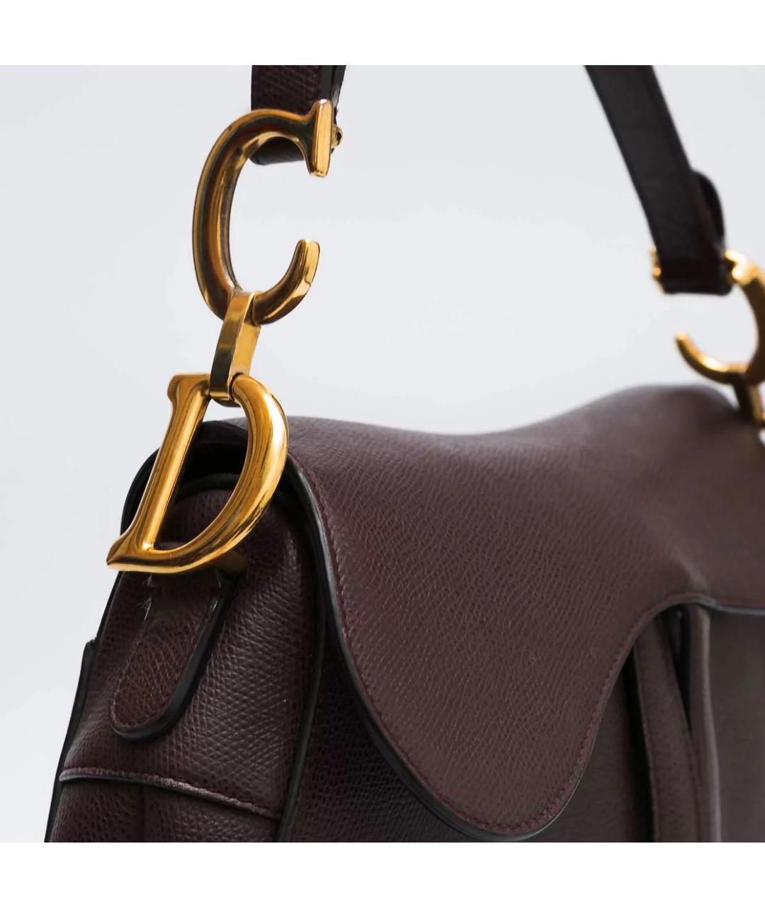 CHRISTIAN DIOR Бордовая кожаная сумка с короткими ручками, фото 4