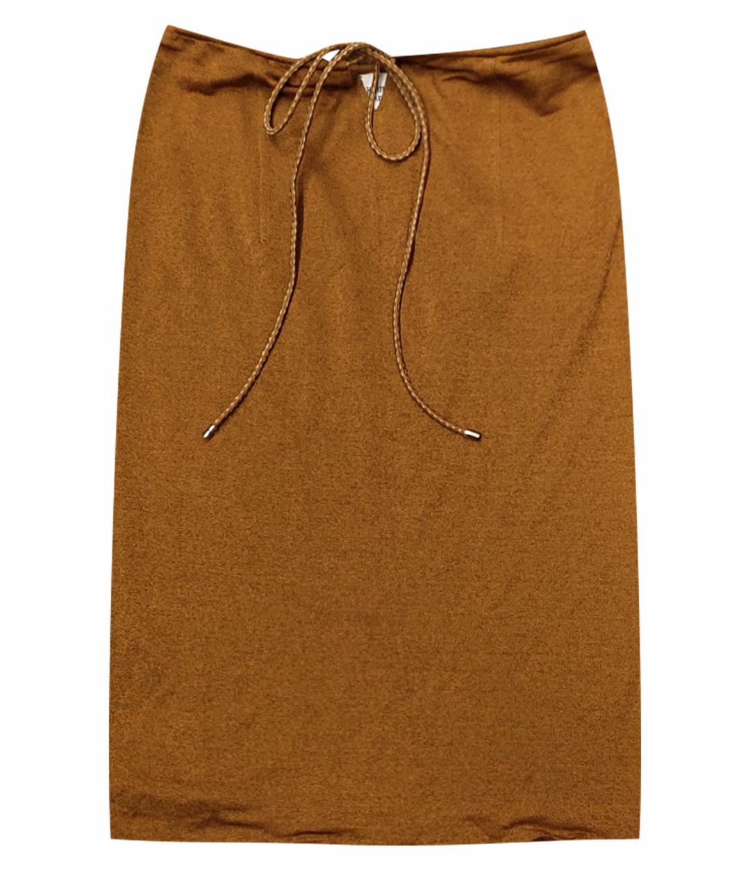 HERMES Коричневая шелковая юбка миди, фото 1