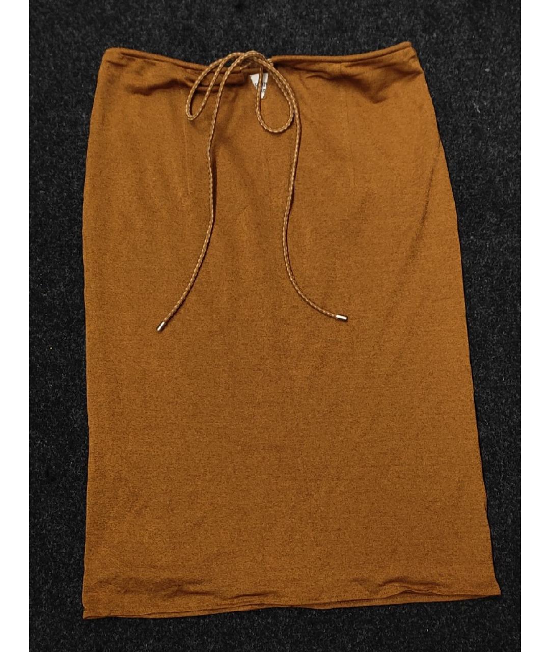 HERMES PRE-OWNED Коричневая шелковая юбка миди, фото 6