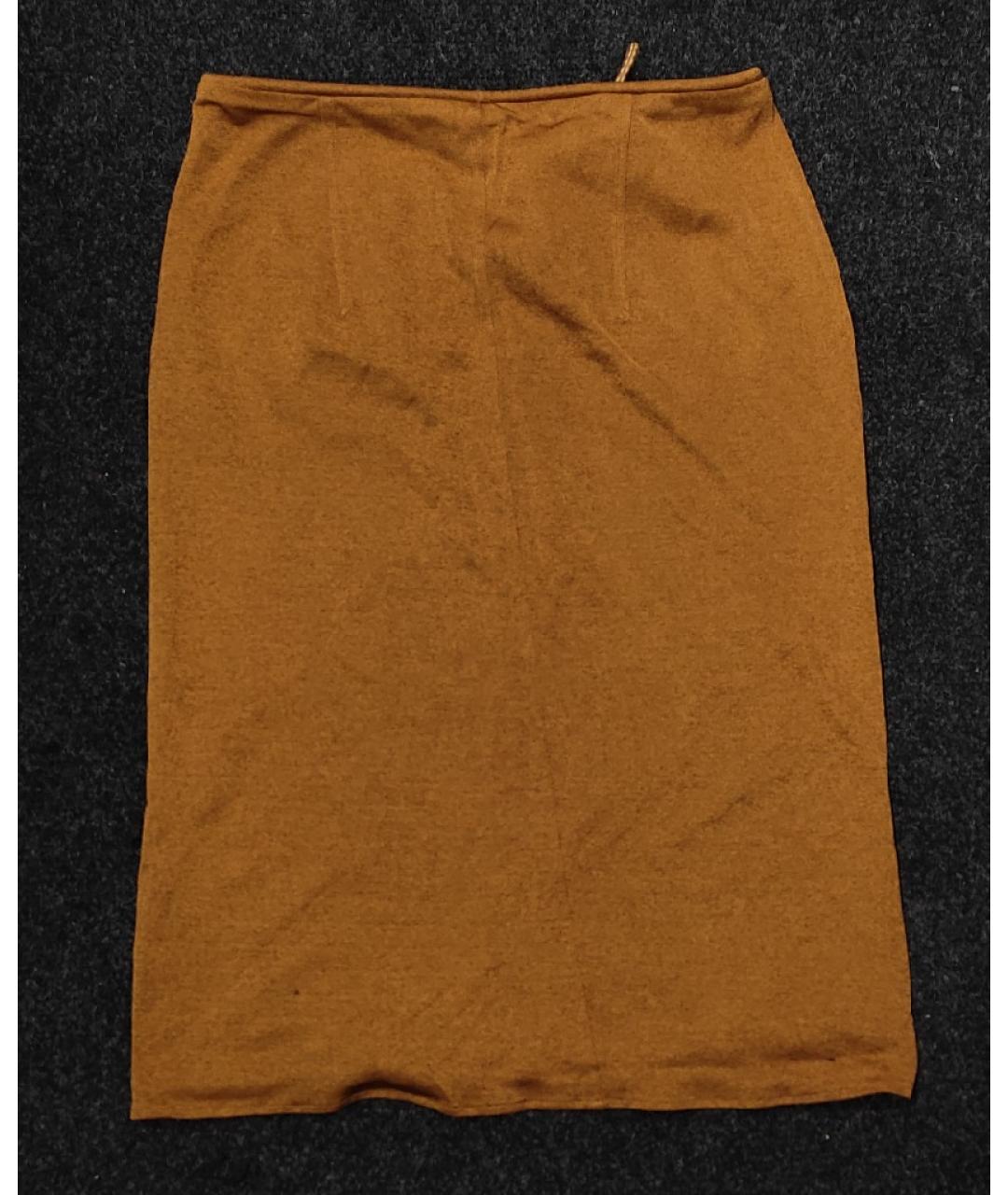 HERMES Коричневая шелковая юбка миди, фото 2