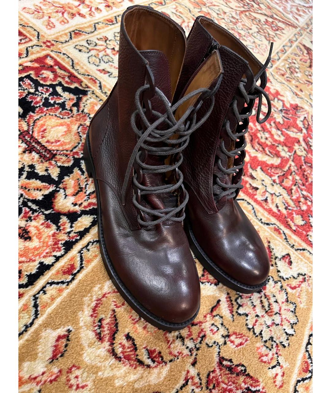 CHLOE Бордовые кожаные ботинки, фото 2
