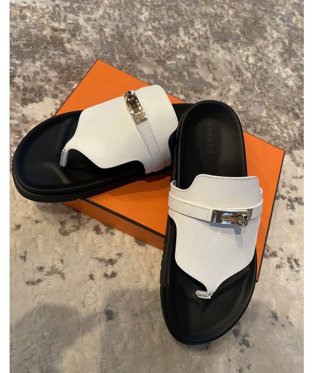 HERMES Белые кожаные сандалии, фото 2