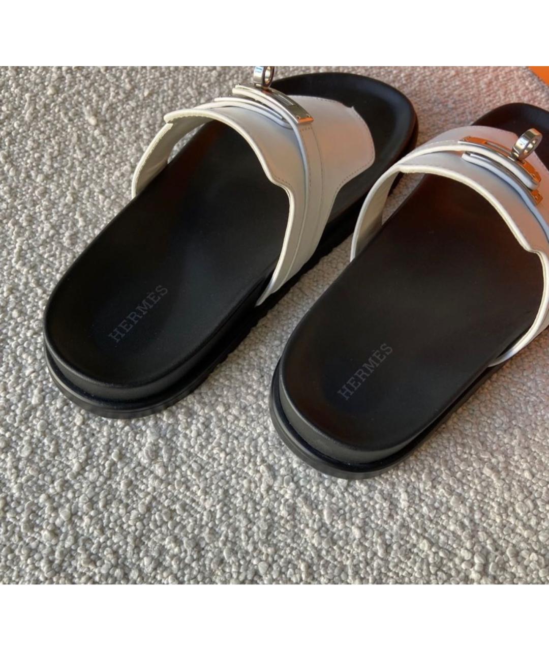 HERMES Белые кожаные сандалии, фото 5