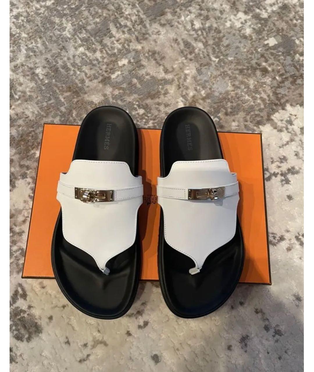 HERMES Белые кожаные сандалии, фото 4