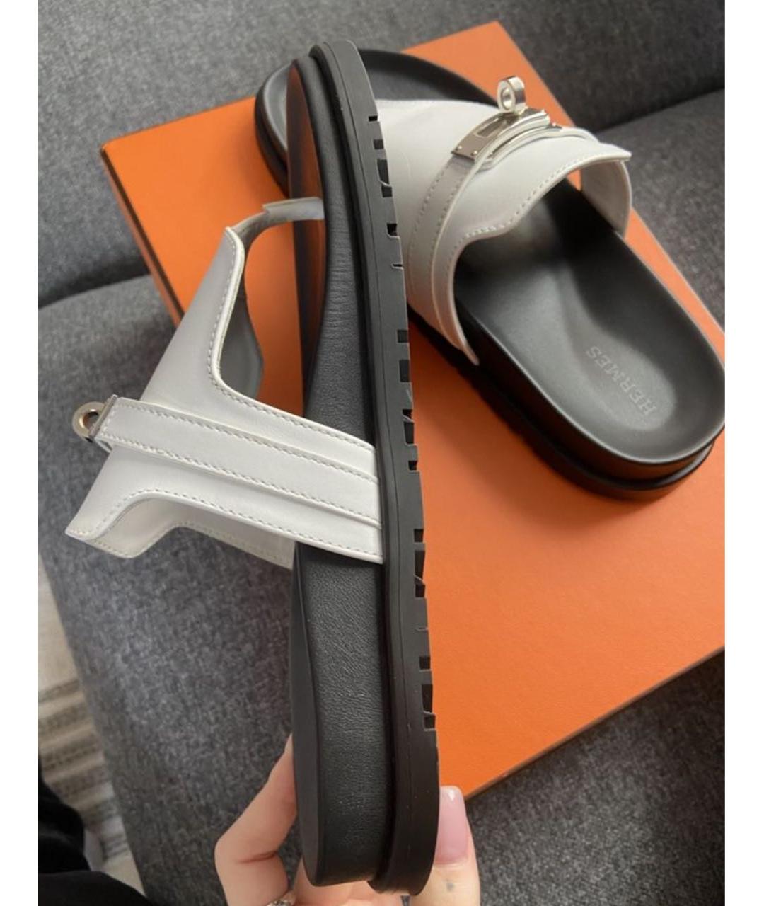 HERMES Белые кожаные сандалии, фото 6
