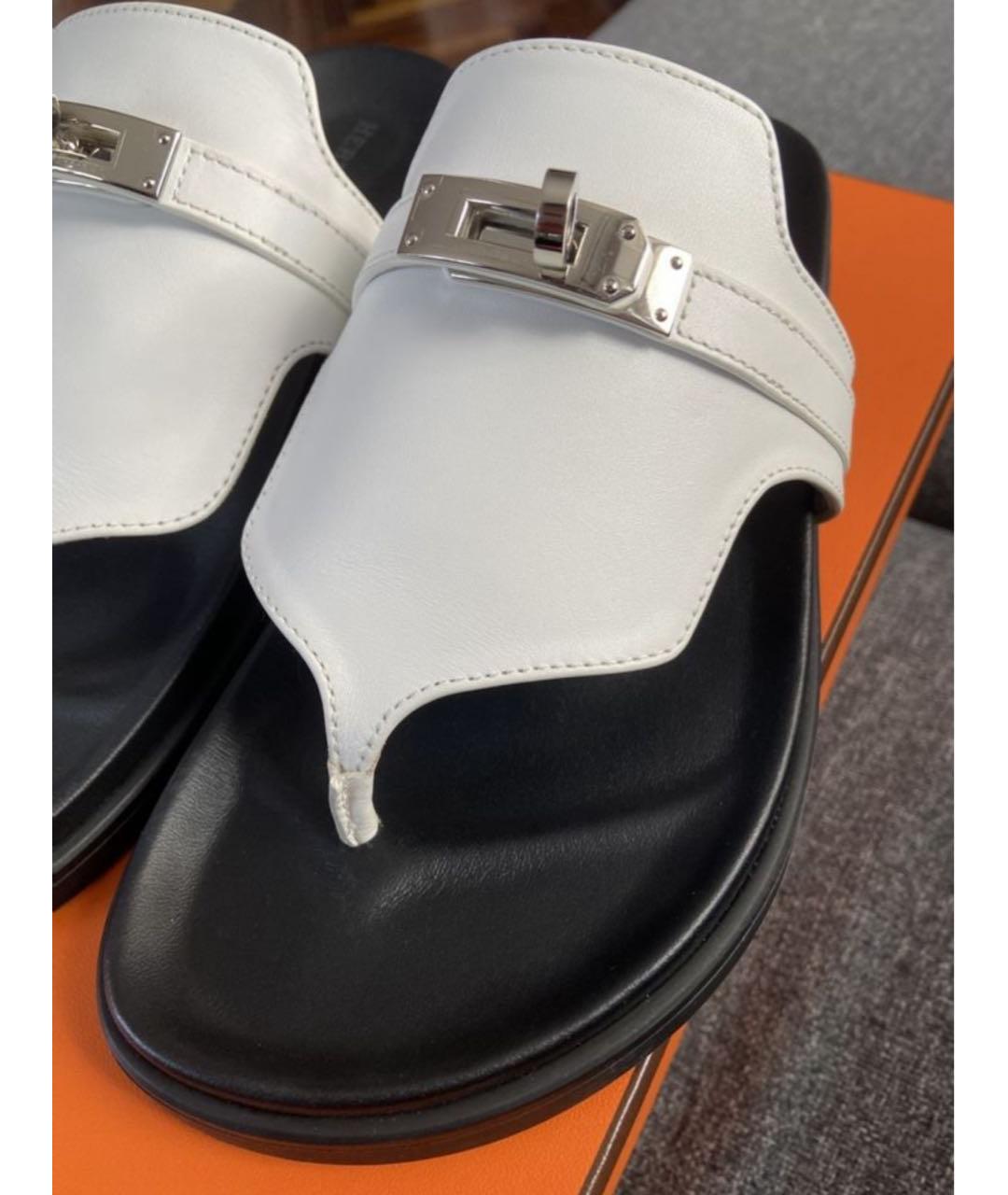 HERMES Белые кожаные сандалии, фото 8