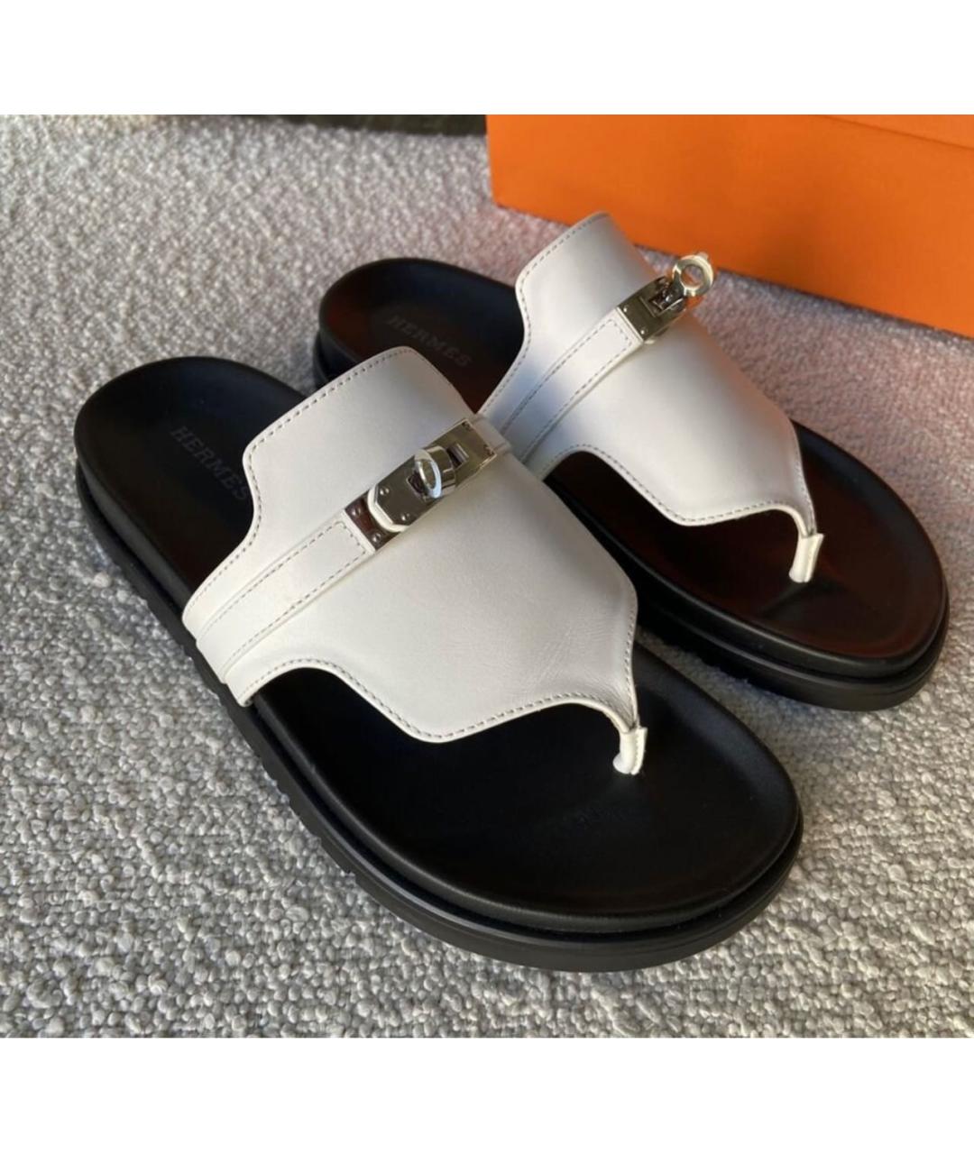 HERMES Белые кожаные сандалии, фото 3