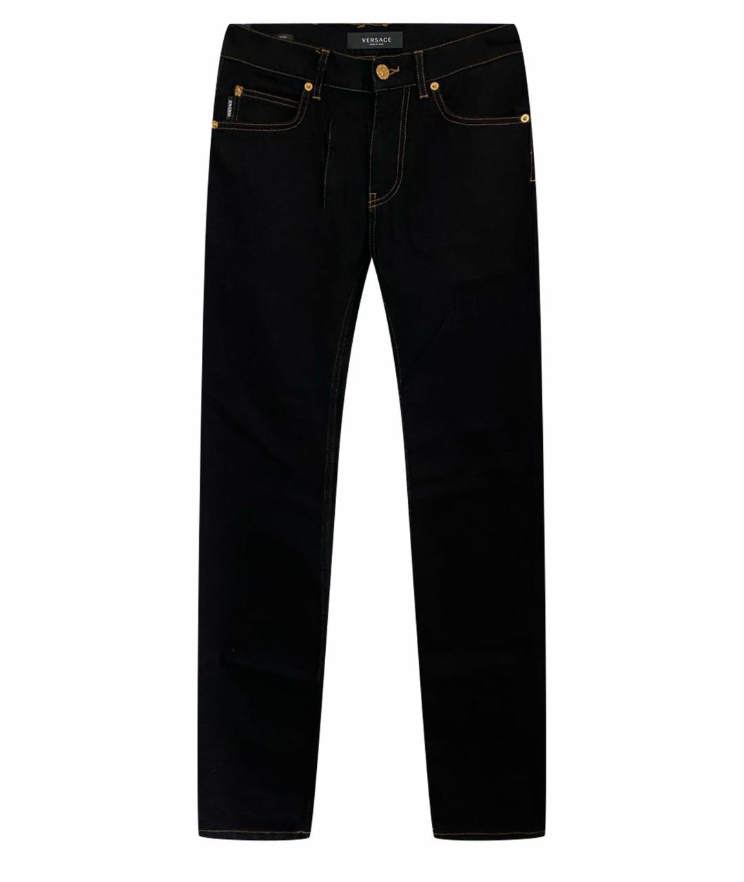 VERSACE Черные хлопко-эластановые прямые джинсы, фото 1