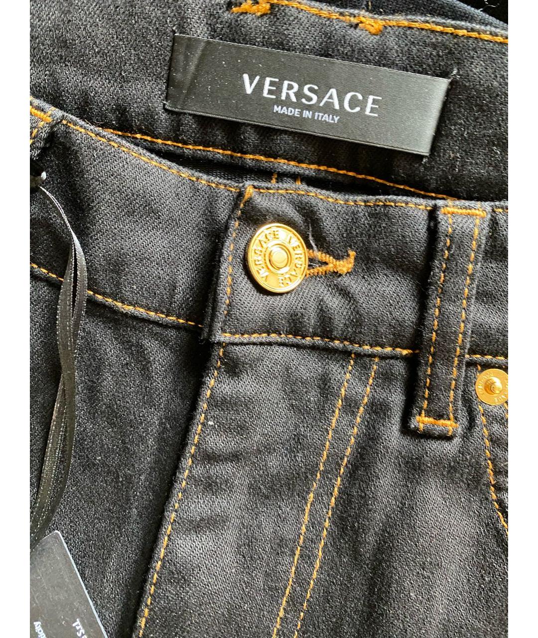 VERSACE Черные хлопко-эластановые прямые джинсы, фото 3