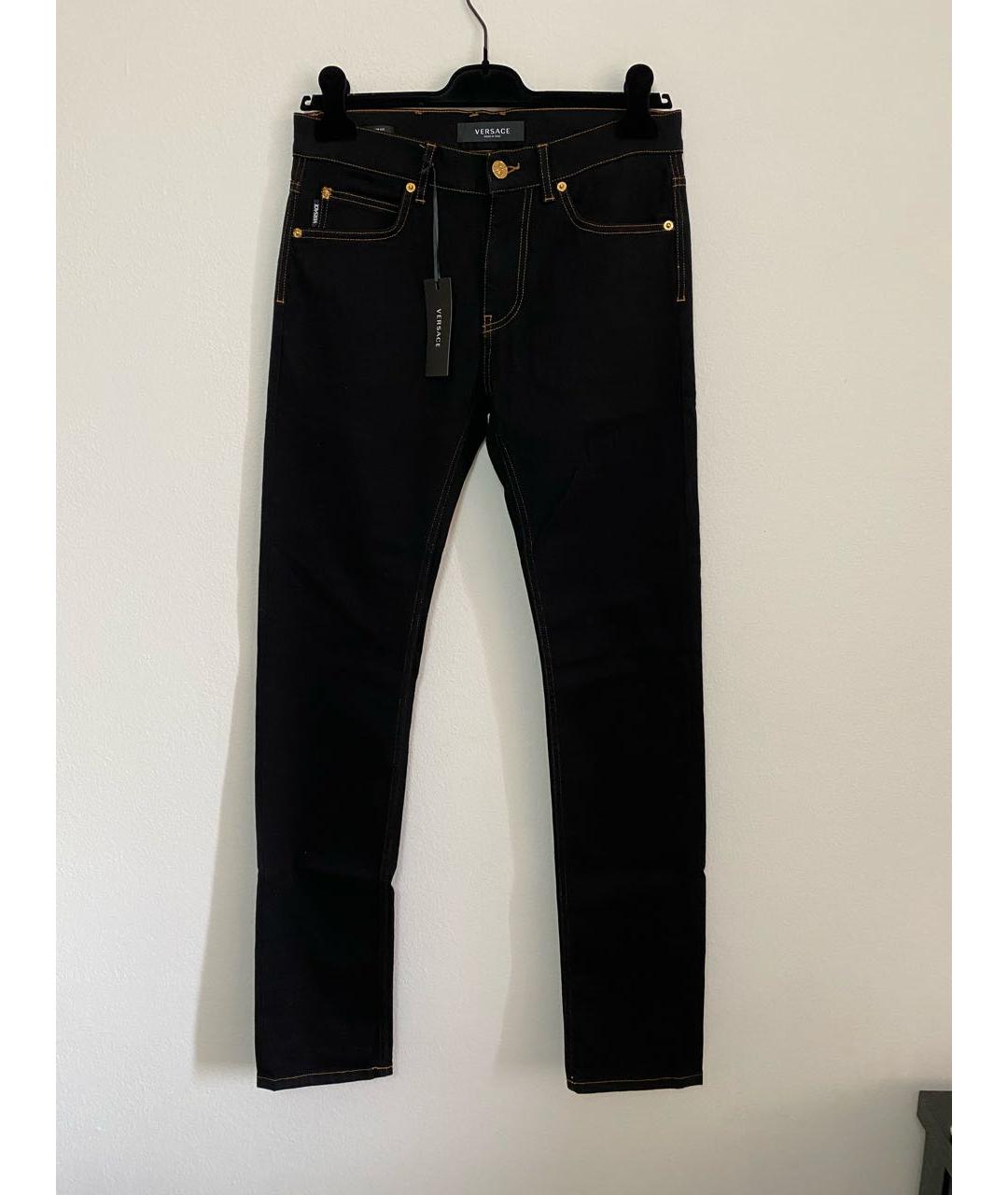 VERSACE Черные хлопко-эластановые прямые джинсы, фото 6
