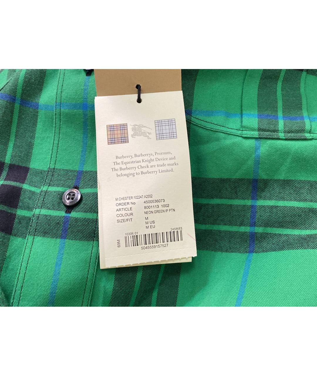 BURBERRY Зеленая хлопковая кэжуал рубашка, фото 5