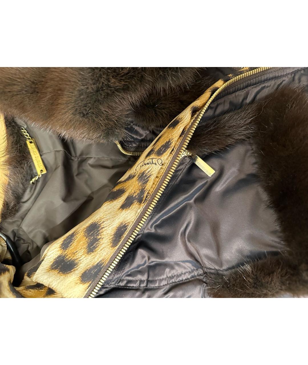 ROBERTO CAVALLI Коричневый шелковый пуховик, фото 4