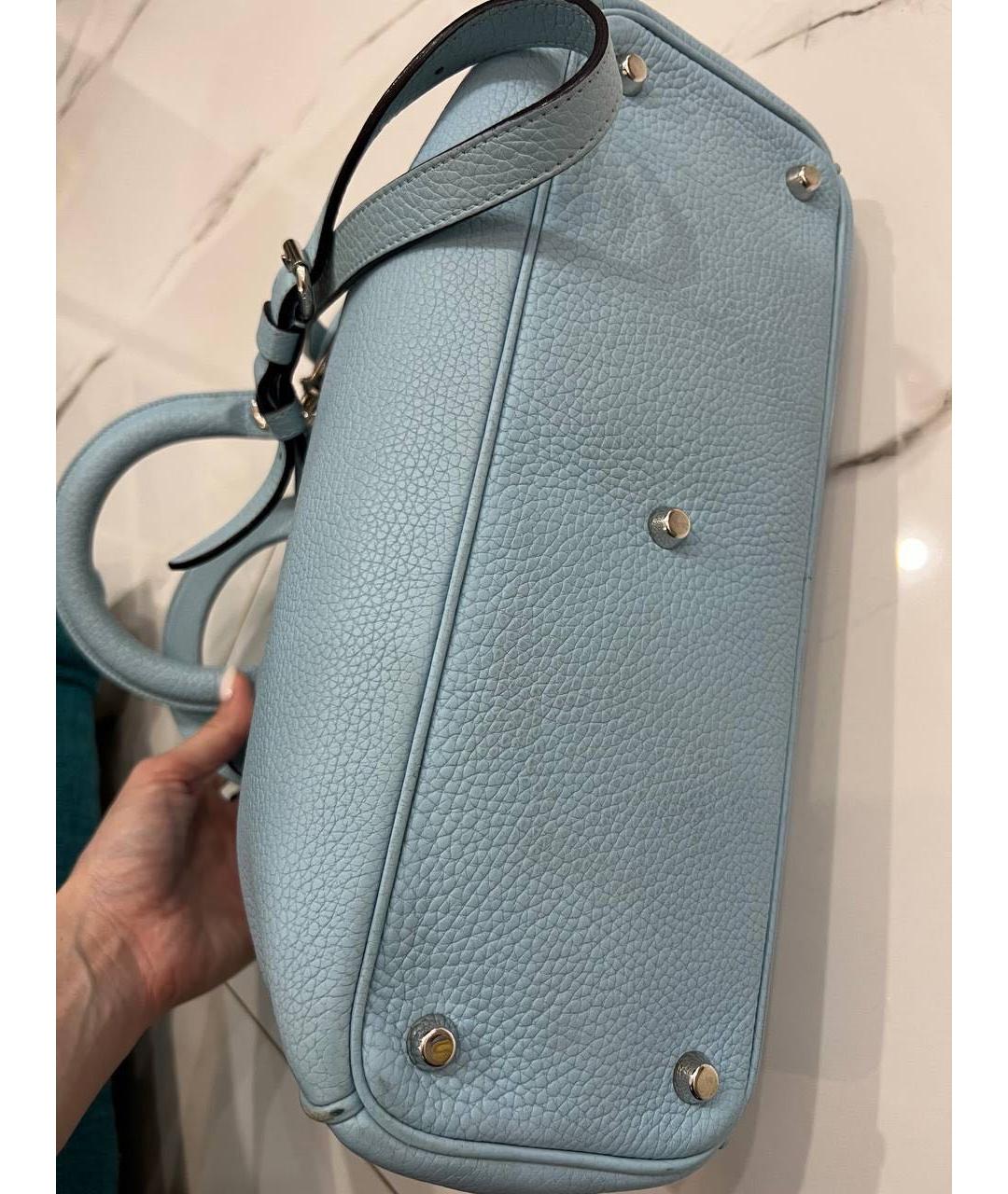 CHRISTIAN DIOR Голубая кожаная сумка с короткими ручками, фото 6