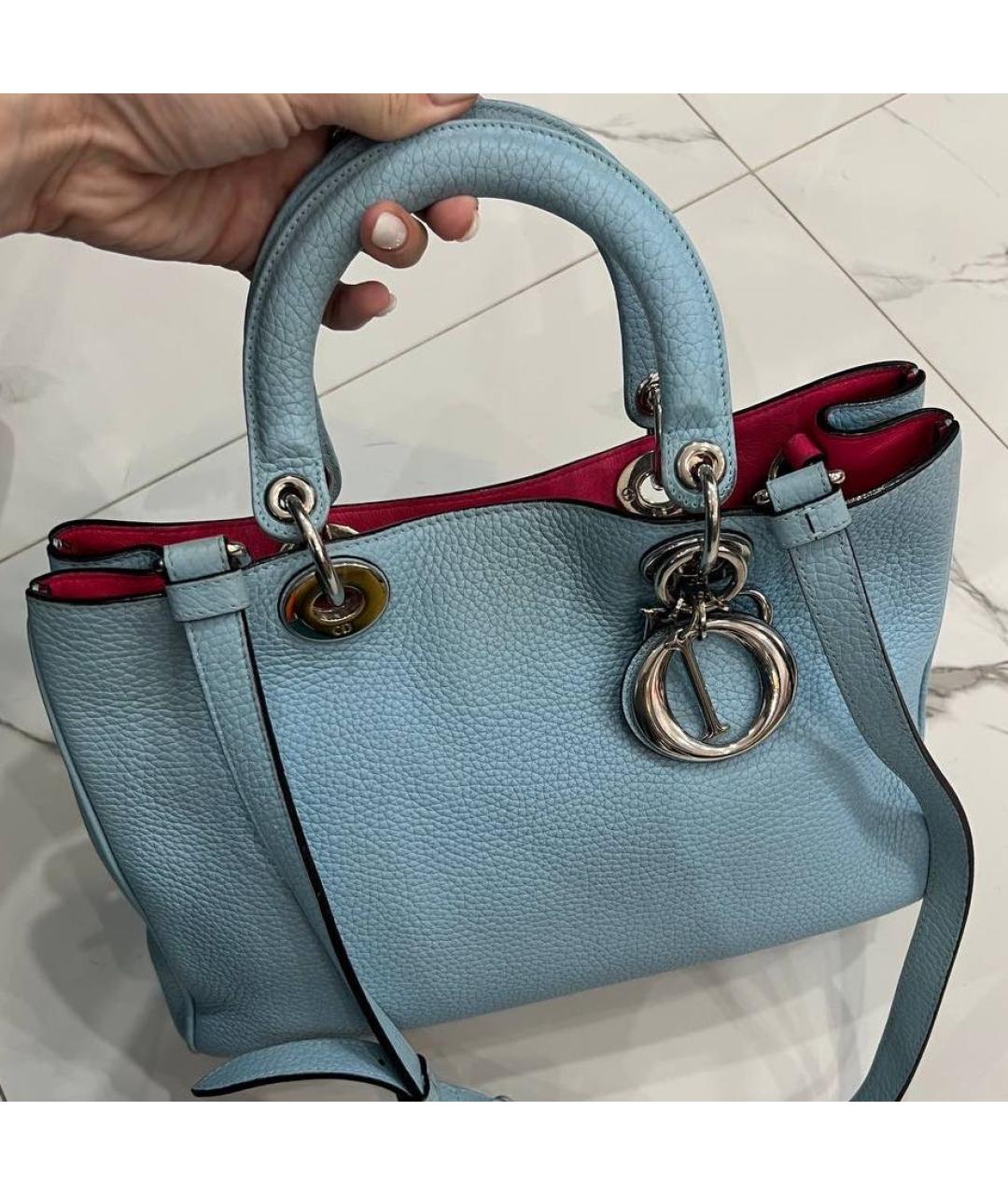 CHRISTIAN DIOR Голубая кожаная сумка с короткими ручками, фото 5