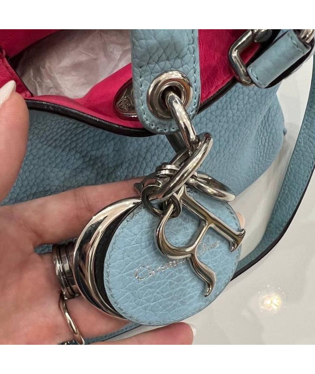 CHRISTIAN DIOR Голубая кожаная сумка с короткими ручками, фото 3