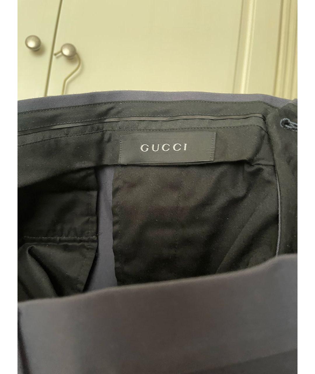 GUCCI Темно-синие хлопко-эластановые классические брюки, фото 3