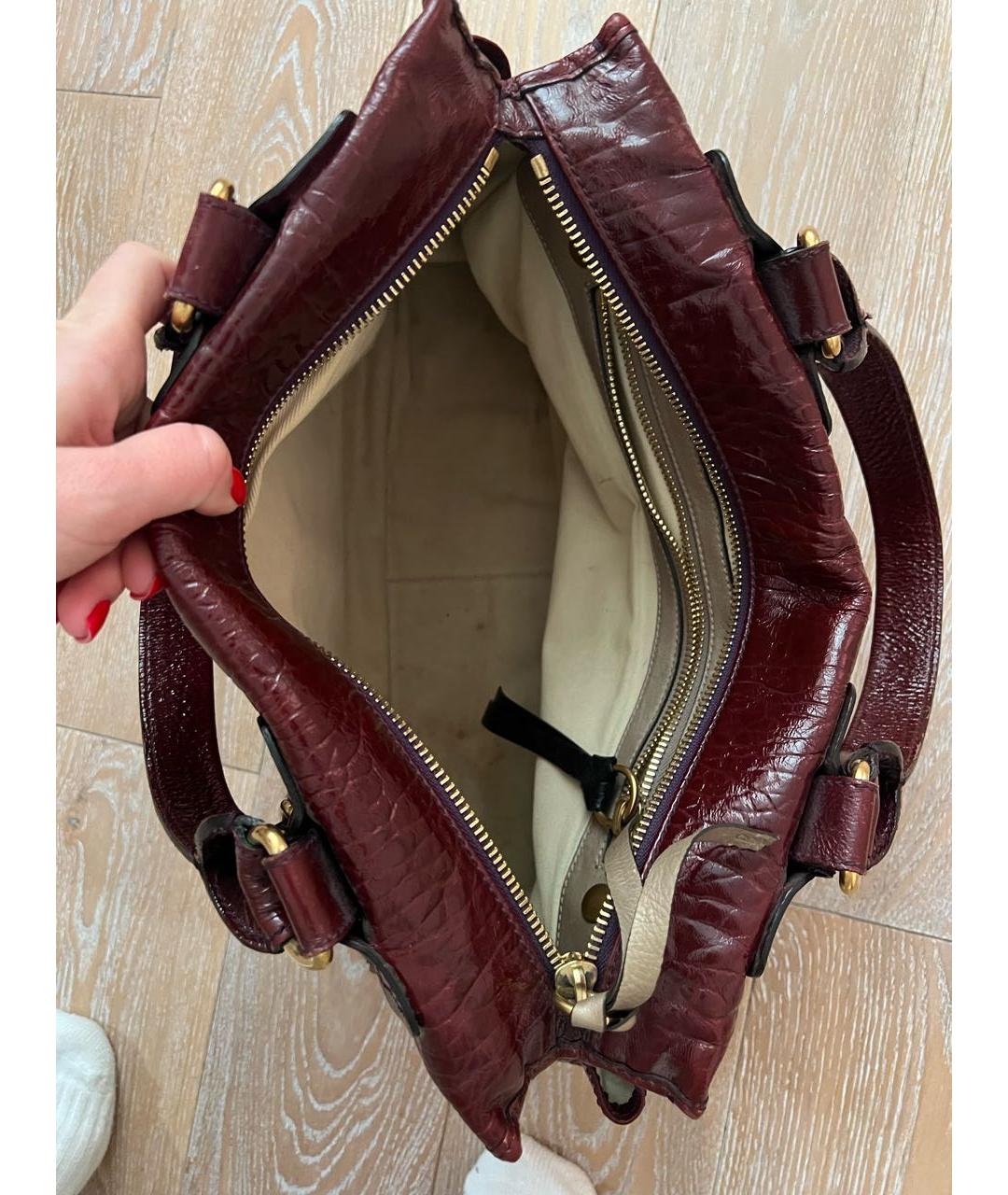CHLOE Бордовая кожаная сумка с короткими ручками, фото 4