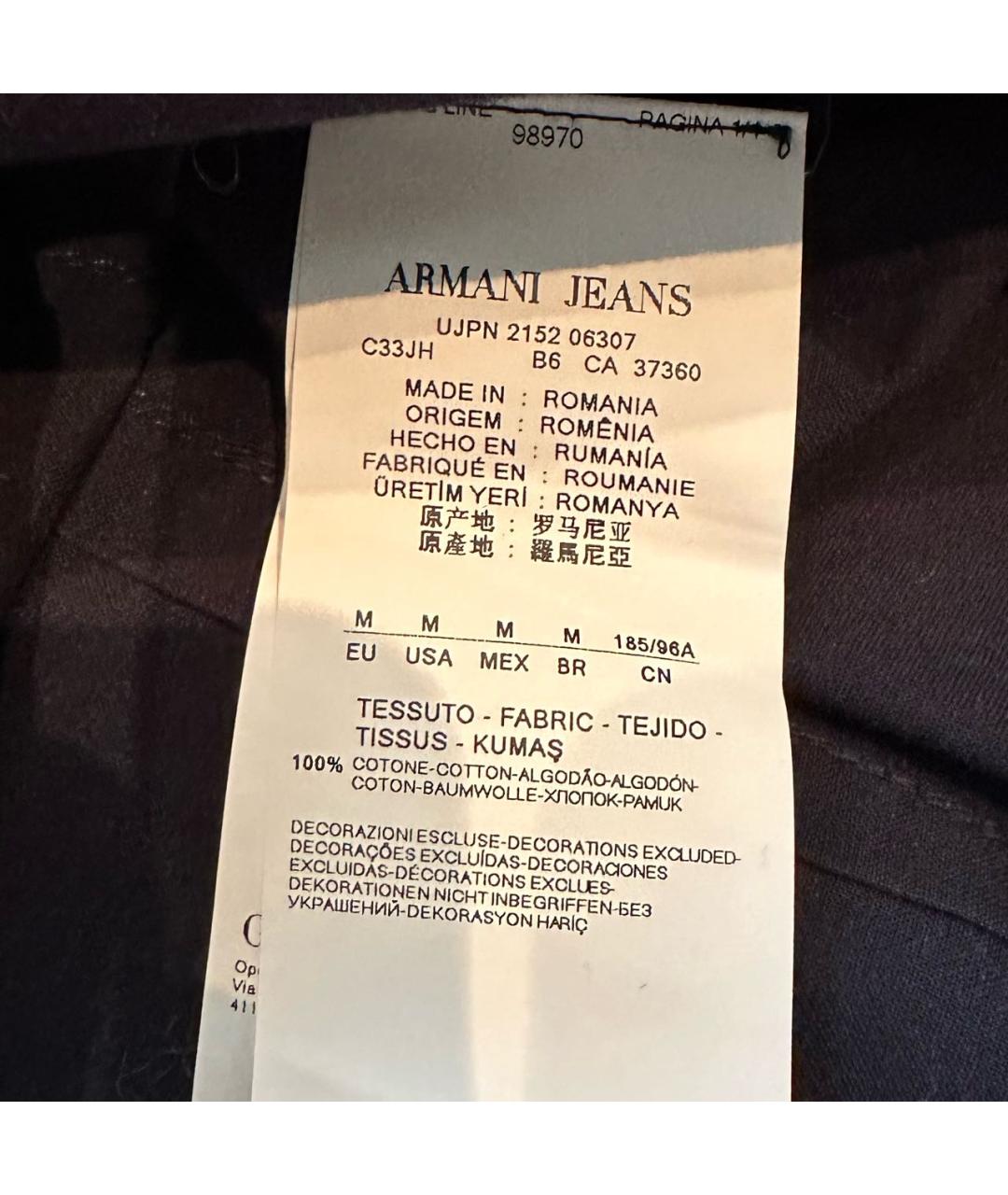 ARMANI JEANS Темно-синяя хлопковая кэжуал рубашка, фото 5