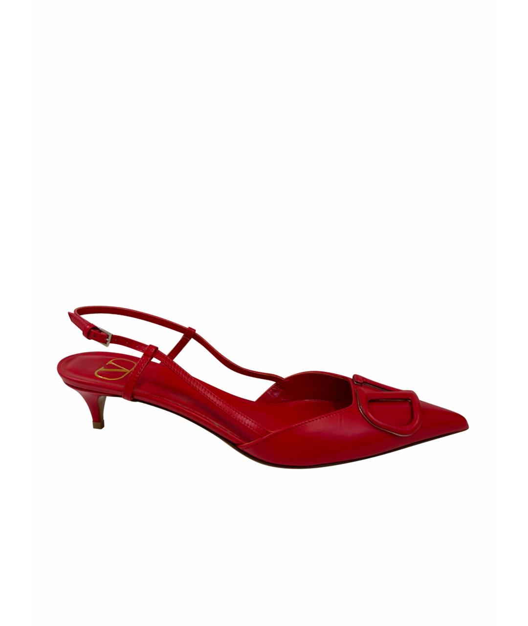VALENTINO Красные кожаные лодочки на низком каблуке, фото 1