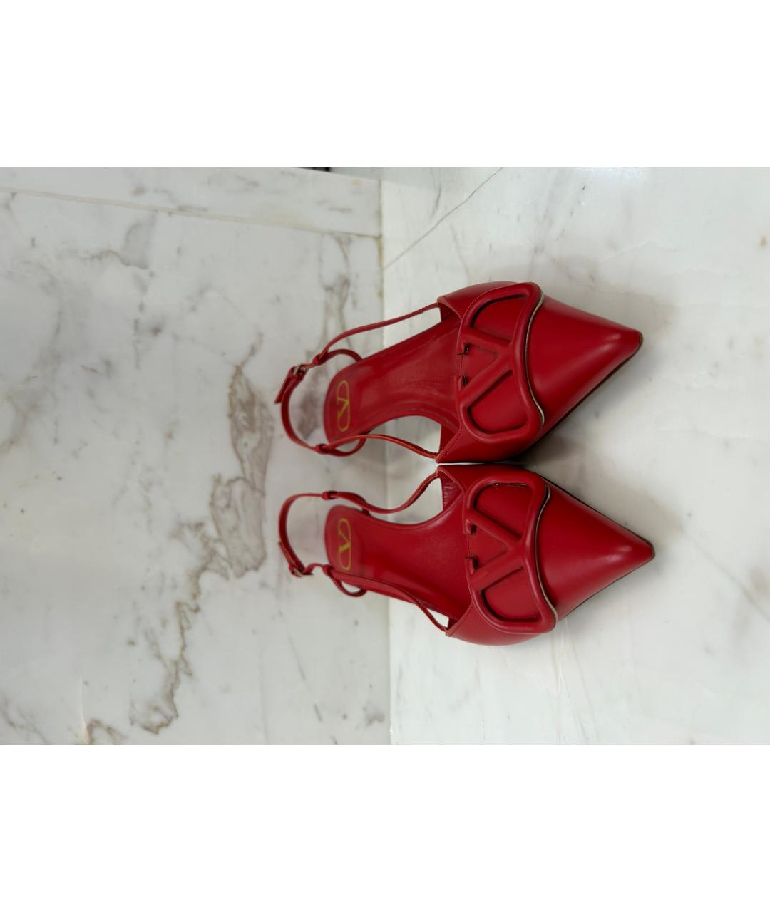VALENTINO Красные кожаные лодочки на низком каблуке, фото 2