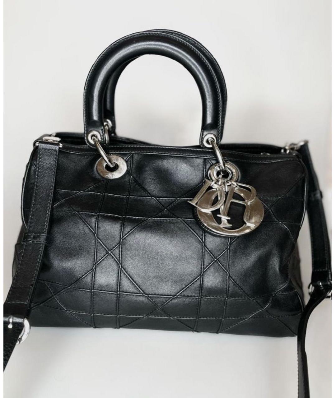 CHRISTIAN DIOR Черная кожаная сумка с короткими ручками, фото 9