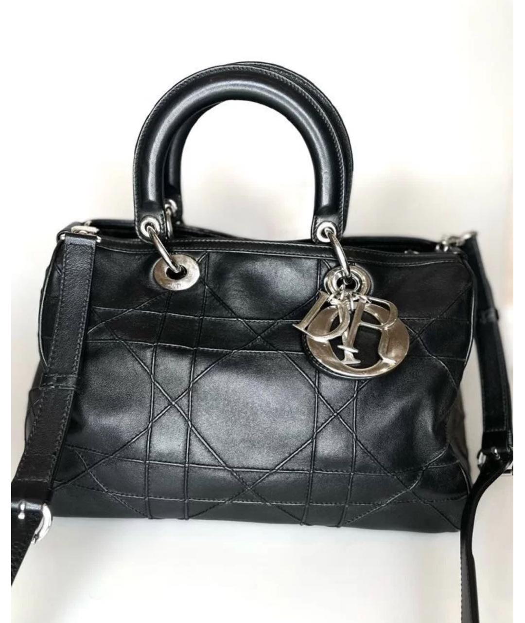 CHRISTIAN DIOR Черная кожаная сумка с короткими ручками, фото 3