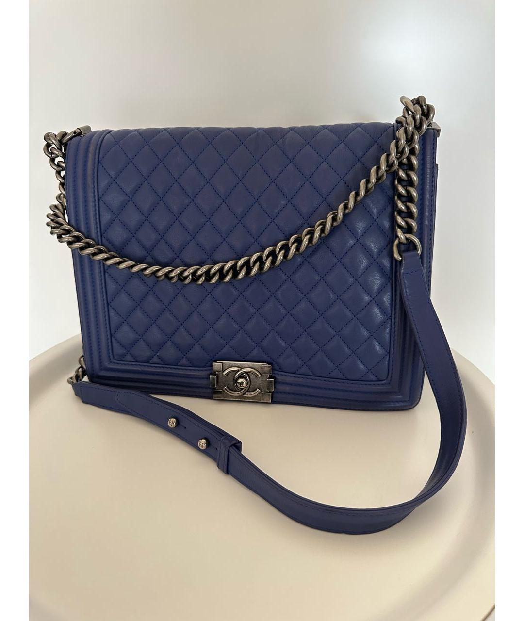 CHANEL PRE-OWNED Синяя кожаная сумка через плечо, фото 9