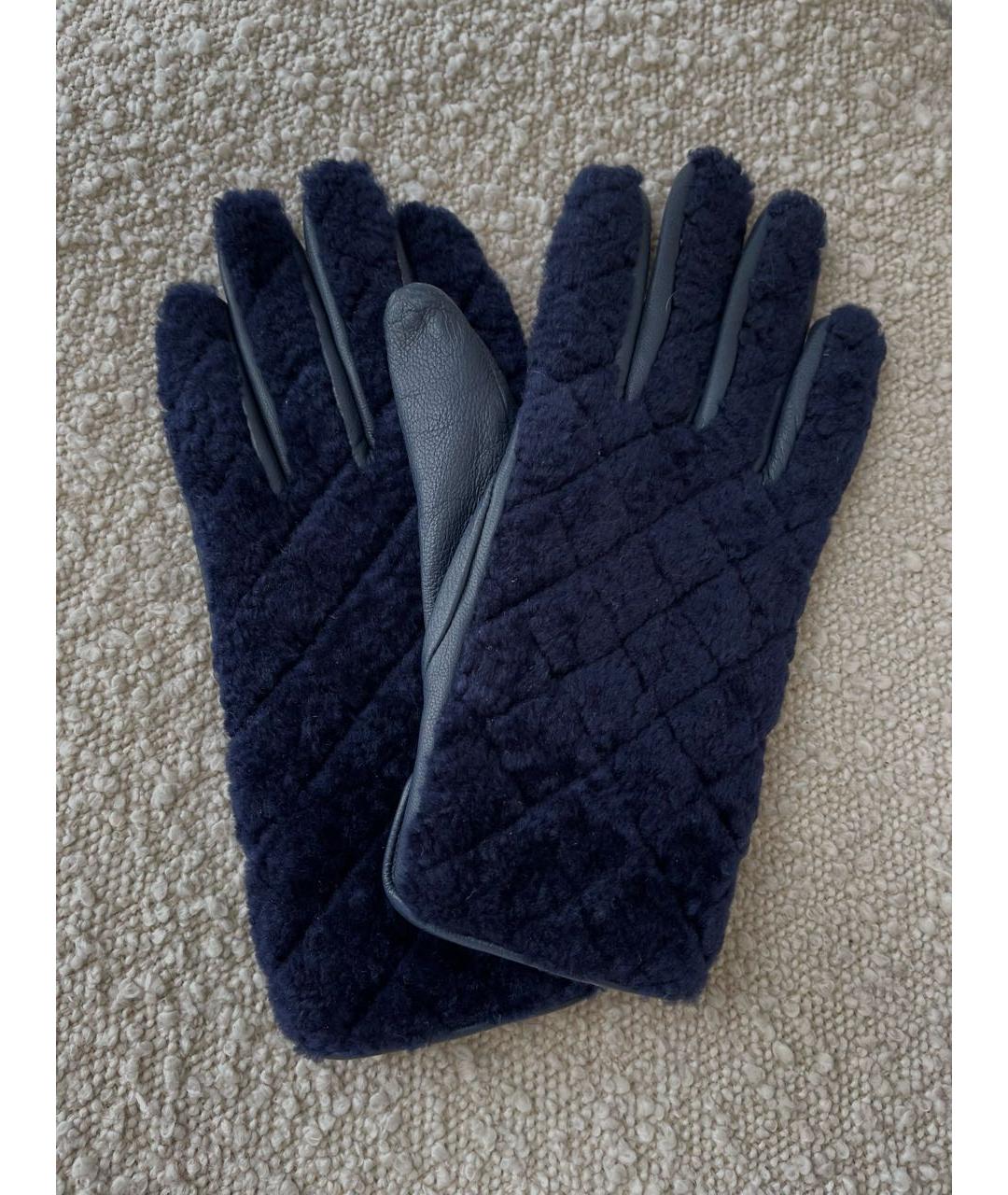 SANDRO Темно-синие кожаные перчатки, фото 3