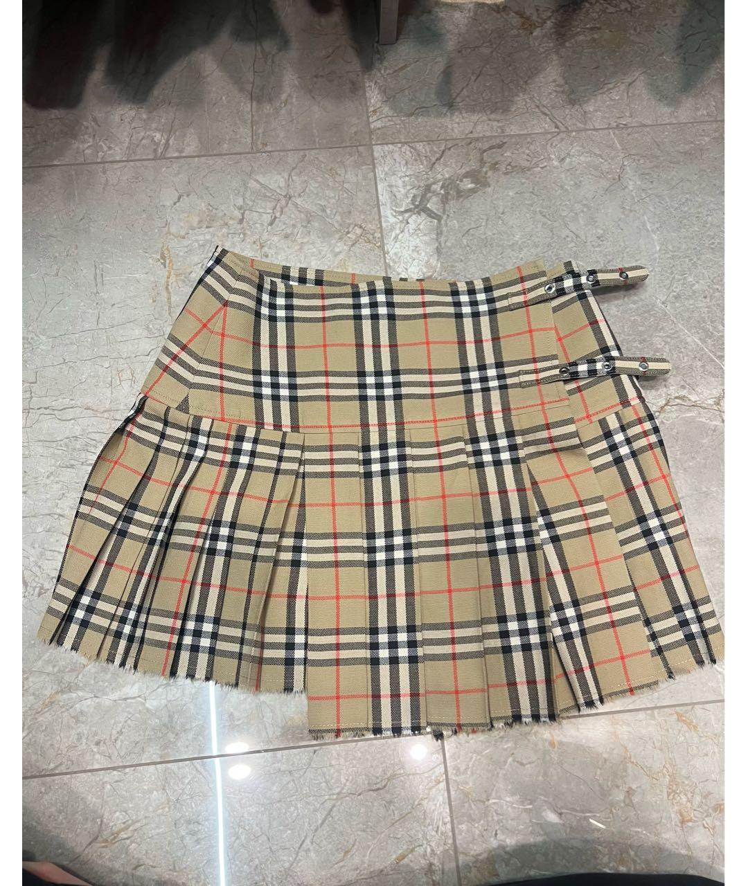 BURBERRY Бежевая шерстяная юбка мини, фото 5