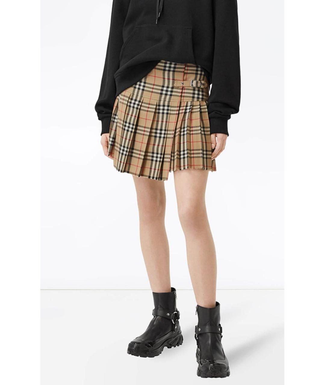 BURBERRY Бежевая шерстяная юбка мини, фото 7